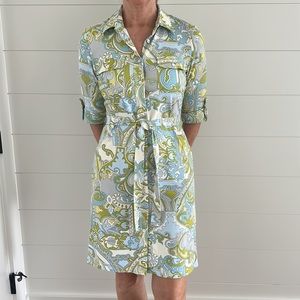 J McLaughlin short sleeve dress with waist tie.